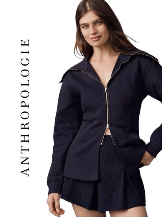 Anthropologie Sweaters - Anthropologie Maeve - Zip-Front Sweater ‘Jacket’ with Fold-Over Collar -NWT